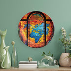Decorative Plates for Wall Hanging, Old Globe Map Stained Glass Print Ceramic Plate w/Display Stand, Home Decor for Kitchen Cabinets, Round Tray 6 Inch, Gift for Adventure Lover Wanderlust