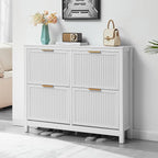 4 Flip Drawers Shoe Cabinet Storage for Entryway, Narrow Hidden Wood Shoes Organizer Cabinet Front Door Entrance Thin Free Standing Front Door Shoe Rack Storage for Entryway(White)