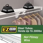 EZ Shelf - Closet Shelf with Hanging Rod - 64.3-119” Expandable, White, Closet Shelves - Strong, Holds 200 lbs - Easy Install - 1 Side Wall & Backwall with 1 End Bracket, Alternative to Wire Shelving