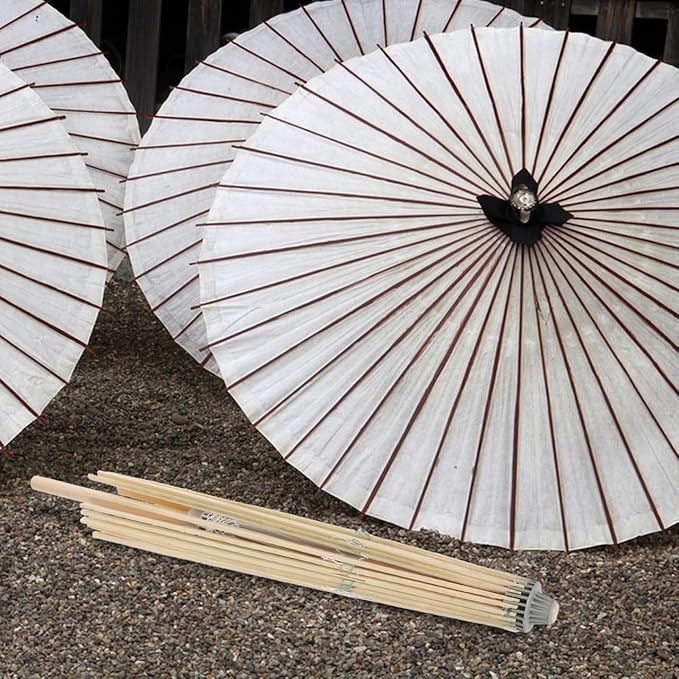 Cabilock Paper Umbrella Frame Replacement Bamboo Stand for Oiled Paper, 32 Inch Parasol DIY Repair and Stage Decor Durable Folding Umbrella Skeleton Holder