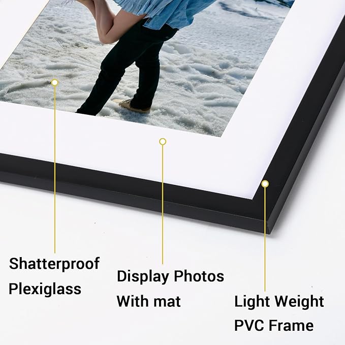 Rempry 6x8 Picture Frame, Display Pictures 5x7 with Mat or 6x8 Without Mat, Wall Hanging or Tabletop Photo Frame with Shatter Resistant Plexiglass, Black, 1 Pack