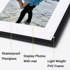 Rempry 6x8 Picture Frame, Display Pictures 5x7 with Mat or 6x8 Without Mat, Wall Hanging or Tabletop Photo Frame with Shatter Resistant Plexiglass, Black, 1 Pack
