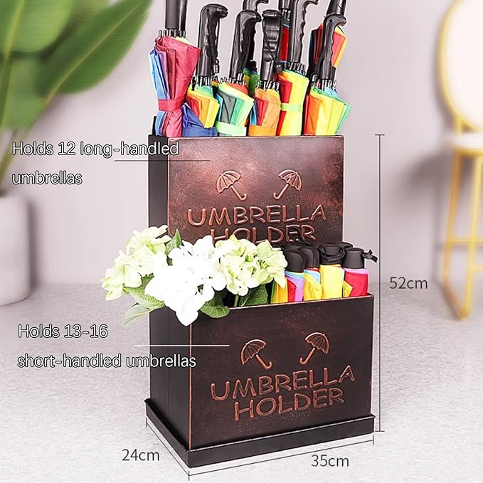 SEIFE Commercial Large Capacity Metal Umbrella Holder Indoor， Can Hold 30 Umbrellas, Tall Umbrella Holder， entryway Umbrella Bucket，for Hotel，Offices，Home(Brown,Medium)