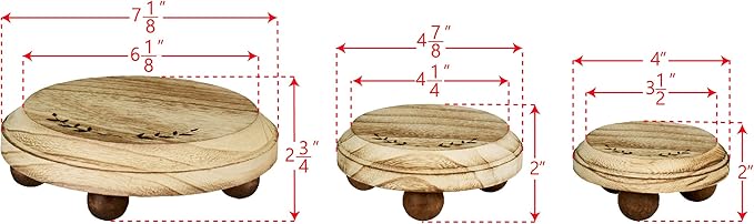 MOOCA 3 Pcs Set Stackable Round Wooden Display Riser, Small Wood Risers for Decor, Pedestal Stand for Home Kitchen, Collection Display, Showcase, Garden and Store