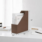 BLU MONACO | Cardboard Magazine File Holder Set of 6 | Vertical Magazine File Holder with Leather Label Slots | Standing File Holder and Cardboard Bins for Shelves Desk Office