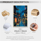 Japanese Tokyo Tea House Framed Canvas Wall Art Japanese City Street Cafe Scene Picture Print Modern Ukiyo-e Decor Poster for Japanese Home Bedroom Decorations Artwork24x36in