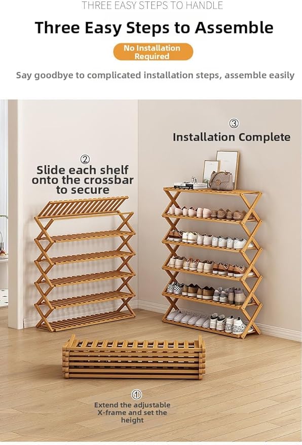 Bamboo Shoe Rack Organizer, 2-10 Tiers, Natural or Tea Color, No-Tool Assembly, Foldable Storage Shelf (Gem Green 4-Storey 100)