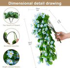 Artificial Fake Hanging Flowers Plants for Outdoor Spring Decoration, 2PCS Faux Silk Violet UV Resistant Look Real Trailing Vines for Outside Home Planter Porch Patio(Blue)