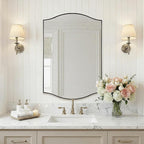 ANDY STAR 26"x38" Scalloped Mirror for Bathroom，Brushed Nickel Rectangle Wall Mirror with Curved Edge Stainless Steel Metal Frame, Wall-Mounted Mirror for Bathroom, Entryway, Living Room