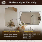 ANDY STAR Rectangle Scalloped Mirror, 24"x40" Brushed Nickel Bathroom Mirror in SUS304 Stainless Steel Metal Frame, Silver Vanity Mirror with Unique Arched Top Design