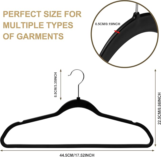 Quality Hangers 20 Pack Plastic Hangers for Clothes - Slim Non-Velvet Hangers with 360° Swivel Chrome Hook & Non Slip Notches - Ideal for Dresses Coats Shirts Jackets & More - Black