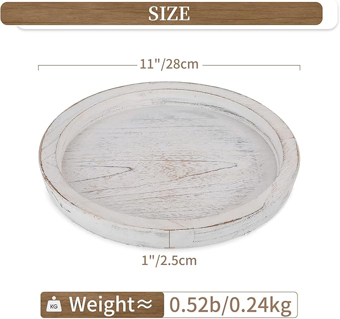 Hanobe Wooden Tray for Coffee Table: Candle Holder Plate Round Decorative Serving Tray - Vintage Table Centerpiece Rustic Farmhouse Home Decor