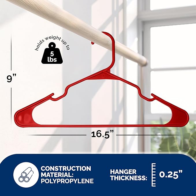 Plastic Hangers 50 Pack - Space Saving Clothes Hangers, Made in USA, Durable & Strong Plastic Shirt & Coat Hanger with Notches & Shoulder Grooves, Non-Slip Clothing Hangers | Red Engine