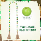 Equsion Seasonal Wooden Bead Garland with Tassels, 3.3 ft Holiday Vintage Boho Bead Garland Easter Tray Decoration, Vase Wall Room Art Birthday Party Decoration(Light Green, Dark Green, White, Gold)