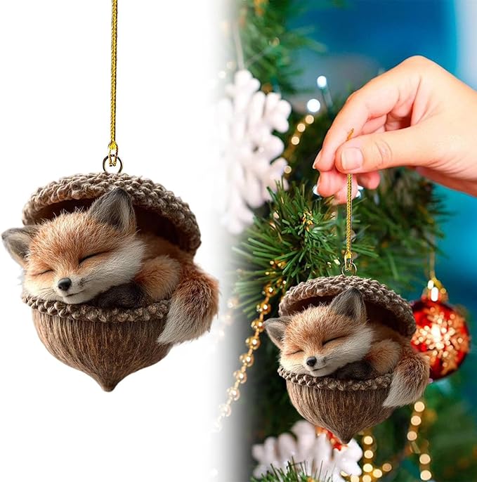 5PCS Forests Animal Acorn Ornaments, Forests Christmas Ornaments, 2026 New Pine Cone Animal Decoration, 2D Acrylic Animal Christmas Tree Pendant for Home Decor