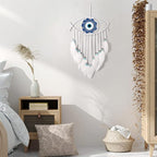 Dremisland Evil Eye Dream Catcher-White Dream Catchers Handmade Feather Evil Eye Wall Hanging Ornament Home Decoration for Bedroom Livingroom Yard, Blessing Craft Gift Bring Good Luck (Pure White)