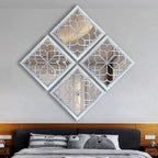 Wocred Set of 4 Mirrors Square Wall Mirror,Gorgeous Rustic Farmhouse Accent Mirror,Rustic White Color Entry Mirror for Bathroom Renovation,Bedrooms,Living Rooms and More(12”x12”4pcs)