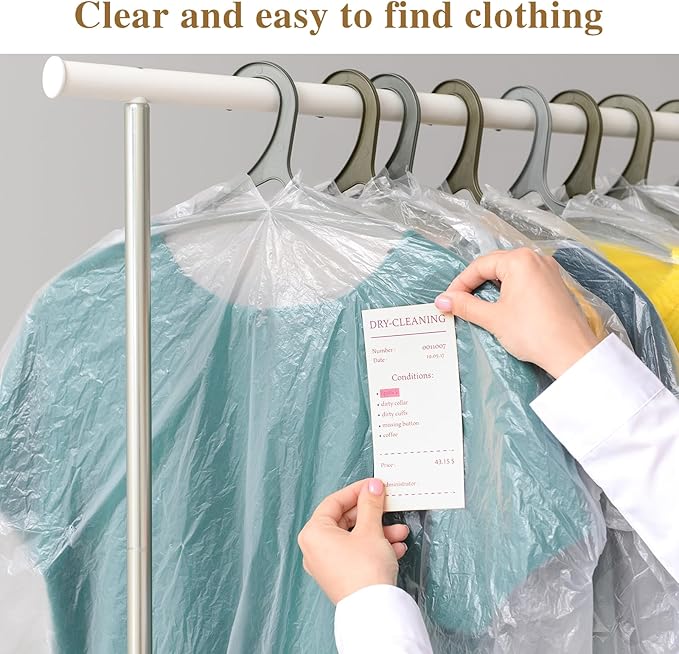 30 Pack Clear Dress Covers for Hanging Plastic Garment Bags 23.6 x 51.2 Inch Transparent Dry Cleaning Bags Dust-proof Garment Covers for Dry Cleaner, Home Storage, Travel