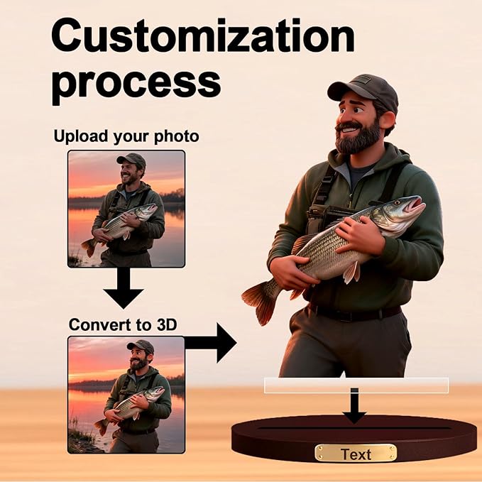 Personalized 3D Cartoon Photo Fishing Figurine Desktop Ornament Home Office Bedside Table Decoration From Your Photos To Office Desk Frames Gift‘S For Fathers Enthusiasts (Fishing cartoon)