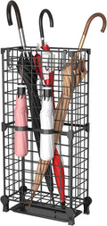 AWTATOS Umbrella Holder Entryway, Umbrella Stand Freestanding, Metal Square Umbrella Rack Organizer with a Removable Drip Tray, Hooks, Black