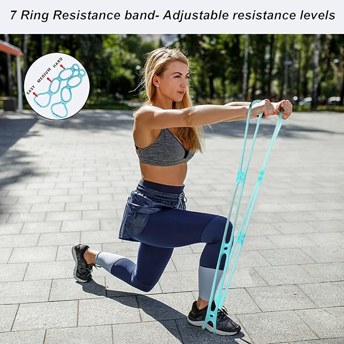7 Ring Stretch Resistance Exercise Band, Miracle Miles Band, Yoga Stretching, Arm, Shoulders Foot, Leg Fitness Home Gym Physical Therapy Band