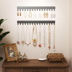 Necklace Holder - Extended Hanging Jewelry Organizer, Self-Adhesive, Wall Mount, 2 Pack, Black