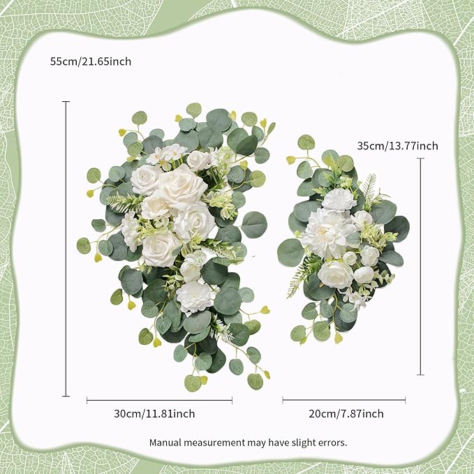 Odouzy Artificial Wedding Arch Flowers for Wedding Sign,Set of 2 for Wedding Welcome Ceremony Sign,Faux Floral Swags,Wedding, Banquet and Reception Backdrop Floral Decoration (White)