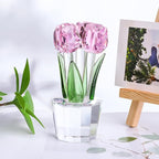 Movdyka Tulips Glass Flowers Figurines Crystal Decor Collectible Crystal Pink Flowers Bouquet Ornaments Mothers Day Tulip Gifts for Mom Women on Anniversary Wedding Christmas Valentines