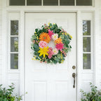 Spring Wreaths for Front Door 24 Inch,Outdoor Front Door Wreath with Florals Peony & Rose, Artificial Spring Summer Wreath for Porch Garden Wall Window Farmhouse Indoor Outdoor Home Decor