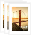20x30 Picture Frame White Set of 3, Display Pictures 16x24 with Mat or 20 x 30 Without Mat, Poster Frames 20x30 for Wall Hanging Horizontal and Vertical
