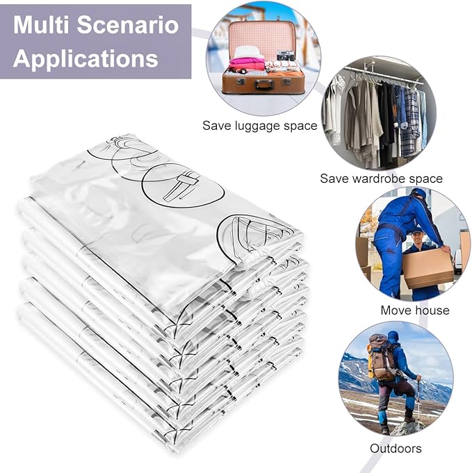 Hanging Vacuum Storage Bags 5 Pack, Space Saver Garment Bags 43.3 x27.6 inch, Vacuum Seal Bags for Clothing for Jacket, Suits, Dress, Clothing, Space Saver Bags With Hook