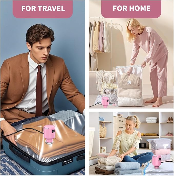 Vacuum Seal Bags for Clothing Travel, 5 Pack Space Saver Vacuum Storage Bags with Electric Pump,Portable Compression Sealer for Clothes, Blankets, Bedding & Travel Essentials,Good for Luggage Packing