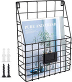 Storage Racks, Metal Wire Wall Mounted Magazine Holder, Wall Hanging Organizer holder for Files, Newspapers, Magazines with Tag Slot for Office, Home Organization, Black