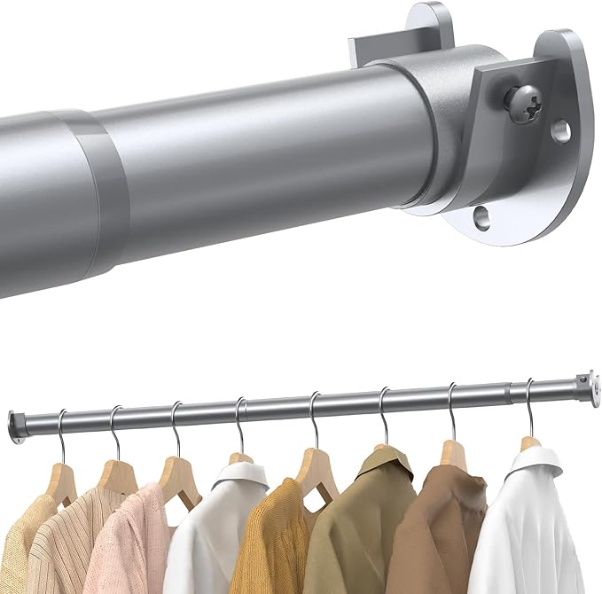 Closet Rods for Hanging Clothes, 17 to 39 Inches Stepless Adjustable Metal Closet Rod, 1.3 Inches Heavy Duty Clothes Hanging Rod for Closet Wardrobes Laundry RV, Silver