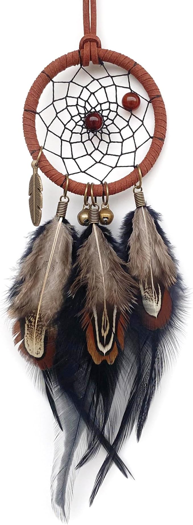 Dream Catcher for Car, Handmade Bohemian Style Rearview Mirror Hanging Decor with Feathers & Beads, Good Luck Charm for Safe Travel, Car Accessories for Women