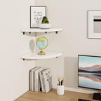 Fun Memories Corner Shelf Wall Mount, Solid Oak Wood Floating Corner Shelves with Cable Hole, 10in Rustic Design for Bedroom, Bathroom, Kitchen, Living Room (White, 1 Pack)