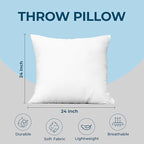 Utopia Bedding Throw Pillows (Set of 4, White) – 24 x 24 Inches Down Alternative Pillows for Bed, Sofa, and Couch - Fluffy Decorative Stuffer Pillow for Indoors & Outdoors