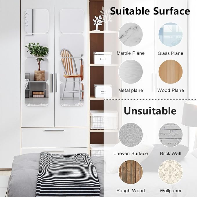 Shiftshade Wall Stickers - Unbreakable Self-Adhesive Mirror Tiles for Bedroom, Home, Gym, Door - Acrylic Shatterproof Sheets, Panels (8x8 Inch, 4 Pcs)