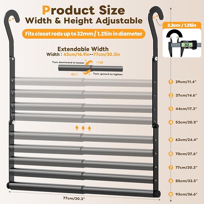 Mavivegue 2 Pack Adjustable Closet Rods for Hanging Clothes, Heavy Duty Closet Hanging Rod, Double Hanging Closet Rod, Space-Saving Closet Extender Hanging Rod, Black