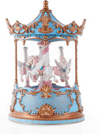 Gifts for Mom Blue Carousel Horse Snow Globe Music Box with Rotating Horses Musical Unicorn Snow Globe with Glitter for Girls, Women, Mom, Birthday Gifts Home Decorations (Blue Gold Carousel)