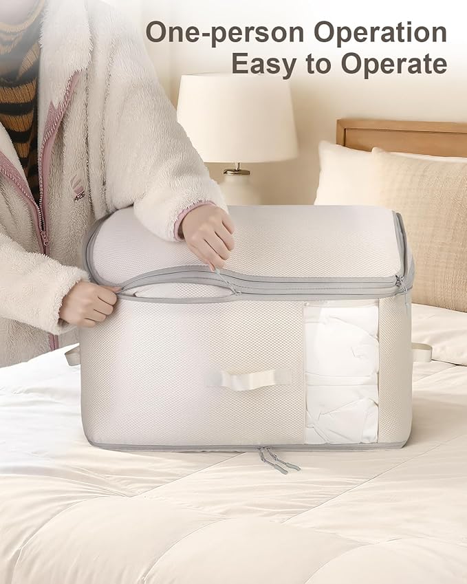 Comforter Storage Bag - 3-Layer Self Compression Organizer, 2-Pack Closet Organizers and Storage, Under Bed Space Saver, Blanket Organizer for Bedding, Pillow, Sheet, Clothes, Nursery Use