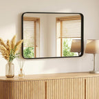 Sweetcrispy Bathroom Wall Mirror, 40x30 Inch Wall Mount Mirror for Over Sink, Modern Rounded Rectangle Vanity Mirrors with Matte Metal Framed, for Home Decor, Living Room, Bedroom, Black