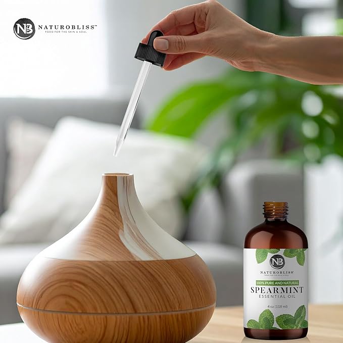 NaturoBliss Spearmint Essential Oil, 100% Pure and Natural Therapeutic Grade, Premium Quality Spearmint Oil, 4 fl. Oz - Perfect for Aromatherapy and Relaxation