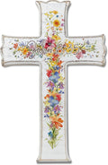 VZVCTFS White Multicolored Wildflowers Cross Wall Decor with Scripture - John 6:35 Wooden Christian Sign, Rustic Farmhouse Inspirational Gift for Home, Easter Christmas Hanging Art (6.5x10 Inch)（A07）