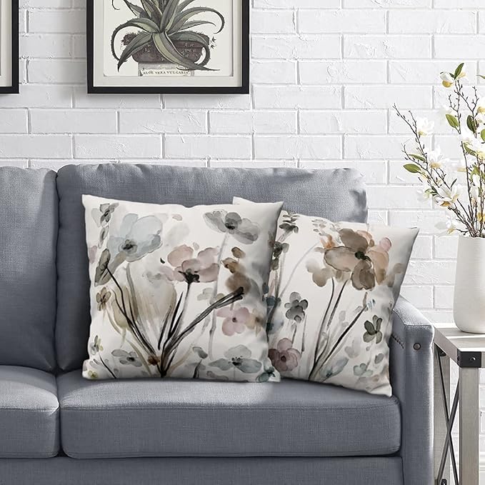 KKVEE Flower Throw Pillow Covers 18x18 Set of 2, Flowers Pillow Cushion Cases, Modern Decorative Square Pillowcases for Sofa Couch Bedroom Living Room Car