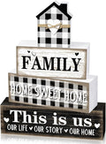 Cinnvoice 4 Pcs Farmhouse Tabletop Decor Rustic Family Blessed Home Table Centerpiece This Is Us Sign for Kitchen Shelf Desk Fireplace Mantel Tiered Tray Decor(Buffalo Plaid Family)