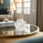 Torre & Tagus Orbit Hand Blown Glass Infinity Knot Sculpture - 3 Inch Glass Art White Knot Decor Ball for Home Decor, Small Centerpiece Table Decoration for Home Interior (Solid White)