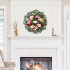 WANNA-CUL 24 Inch Spring Wreaths for Front Door,Spring Mothers Day Wreath Gifts Decorations with Pink,Champagne, Burgundy Rose and Eucalyptus Leaves for Valentines Day,Wedding or Indoor&Outdoor Decor