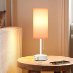 Dott Arts Table Lamp for Bedroom, 3-Color Bedside Lamps with Pull Chain, Bedroom Table Lamps for Nightstand,AC Outlet Small Lamp for Living Room, Bulb Included Pink