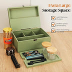 Large Bamboo Storage Box with Removable Tray Kit - Decorative Box Set, Glass Jars, and Accessories Wooden Storage Kit and Accessories Tool.Birthday Gifts